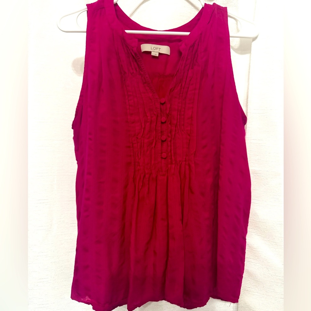 Loft Hot Pink Sleeveless Blouse • Front Button Detail • M • Lightly Worn